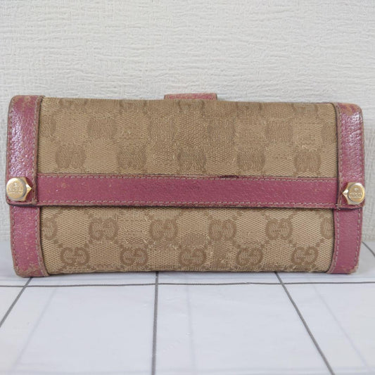 Gucci Gg Canvas Bifold Wallet Leather Beige/Pink