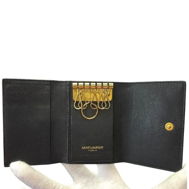 SAINT LAURENT PARIS 6-Key Holder Compact Case with Heart Motif Black Red Auth