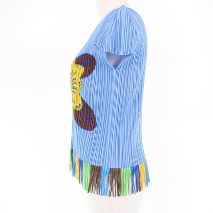 PLEATS PLEASE T-shirt Tropical Flower with Fringe Blue Women 3 PP91-JK572