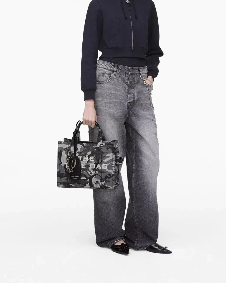 MARC JACOBS The Marc Camo Denim 2way Tote Bag Medium Signature Product Logo New