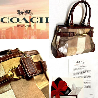 COACH Leather Patchwork Design Handbag Tote Bag F11218 Mosaic Hampton Suede