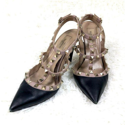 Women 6.0US Valentino Shoes Same Day Black Studded High Heels Limited Edition VH