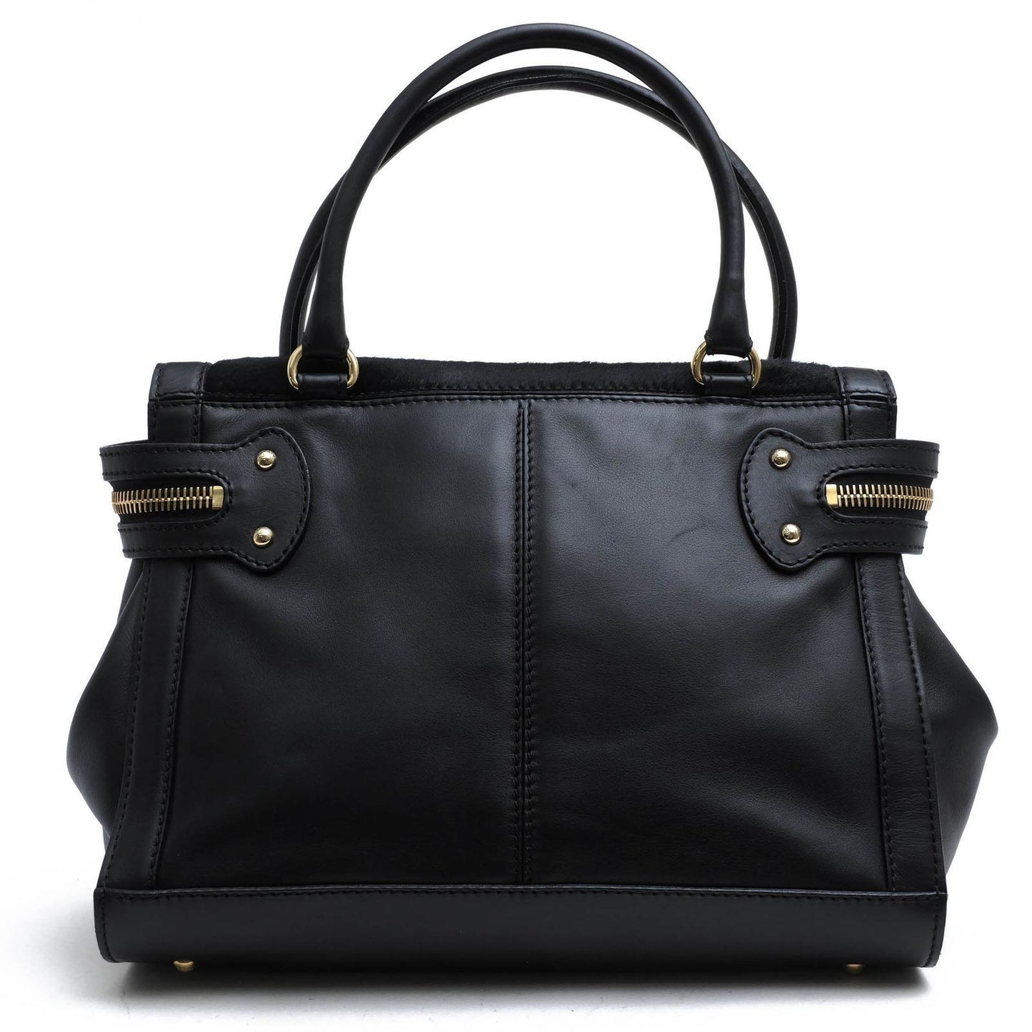 Max Mara Margaux Tote Bag HandBag Black Calf Leather Gold Hardware Used