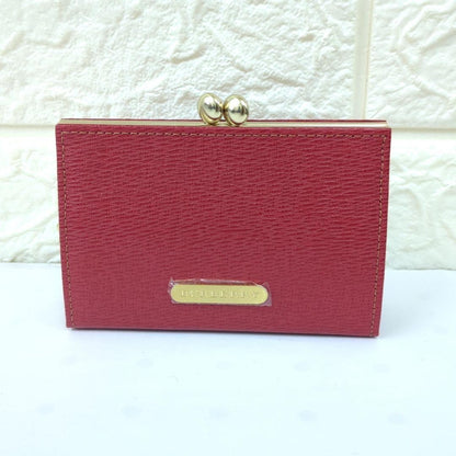 BURBERRY Leather Coin Case Wallet Red Kiss Lock Purse W/Box Used from Japan