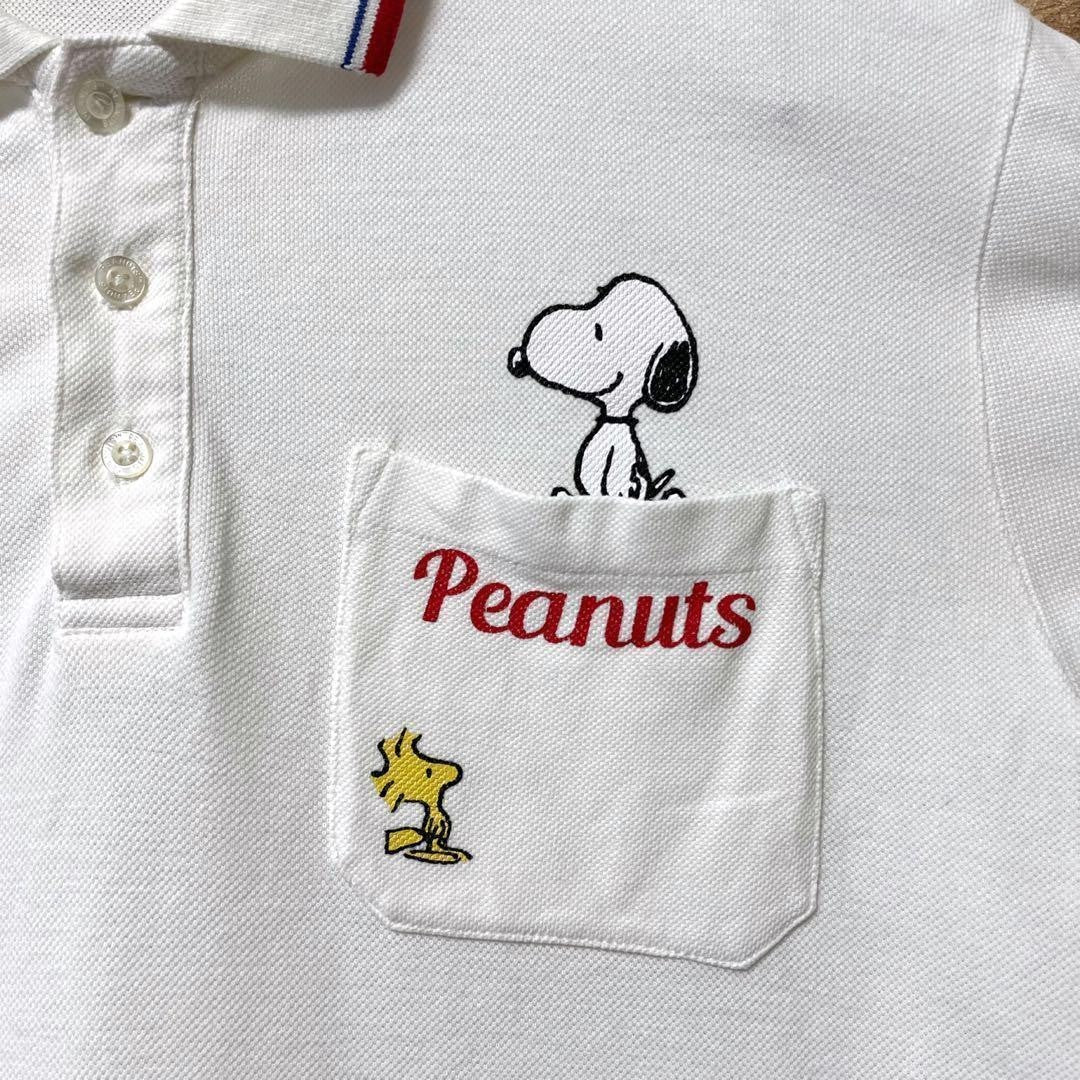 Peanuts Snoopy Polo Shirt White Tricolor M Used Casual Short Sleeve