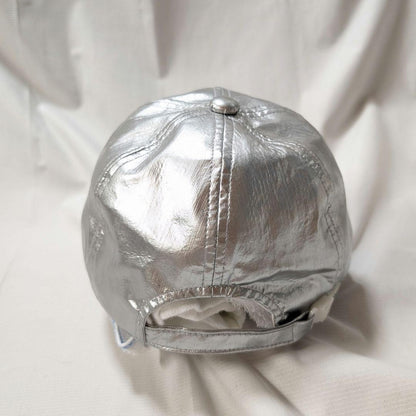 [Courrèges] Rare 90s logo embroidered space age cap silver