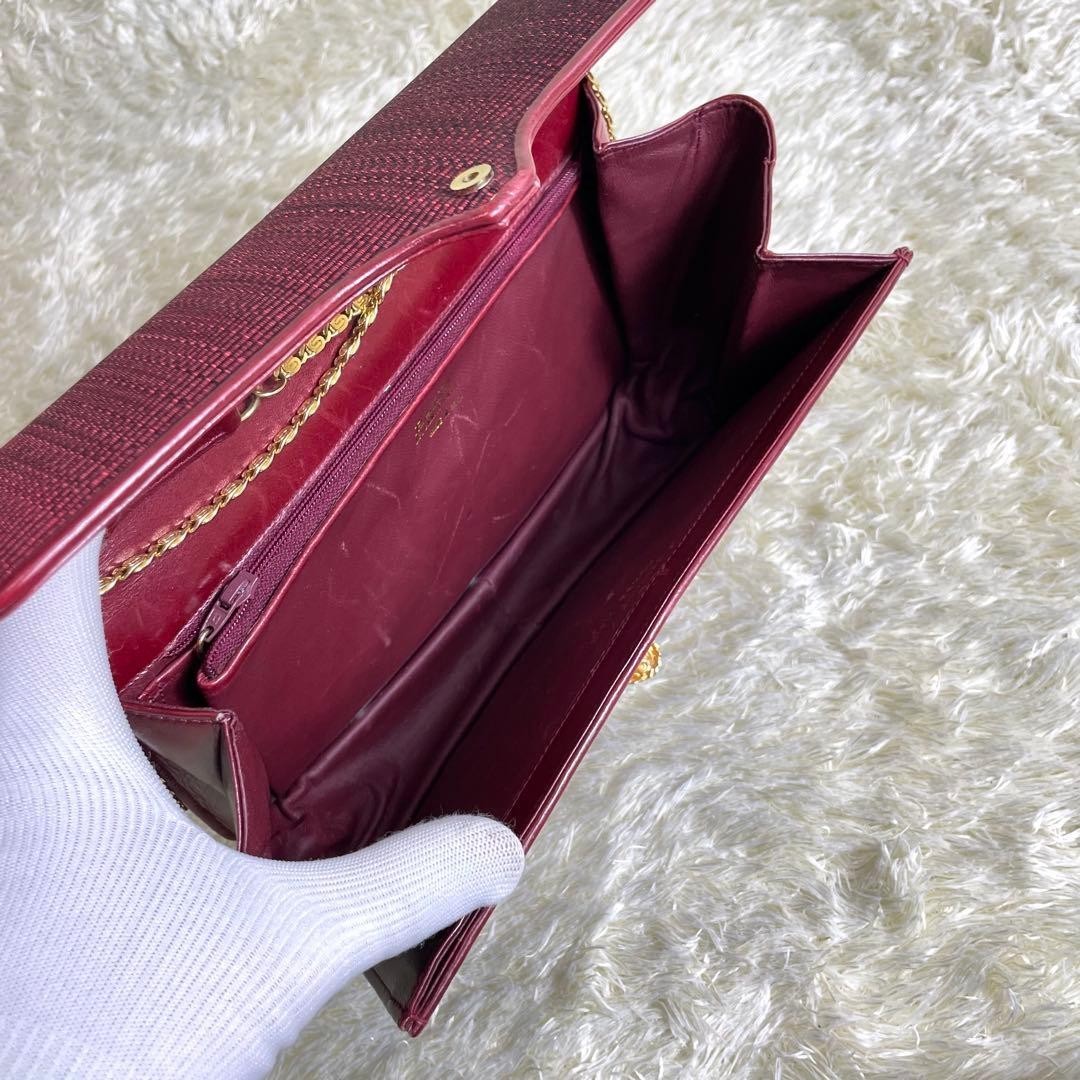 BALLY Shoulder bag Horsehair Leather Gold chain Red Vintage Authentic