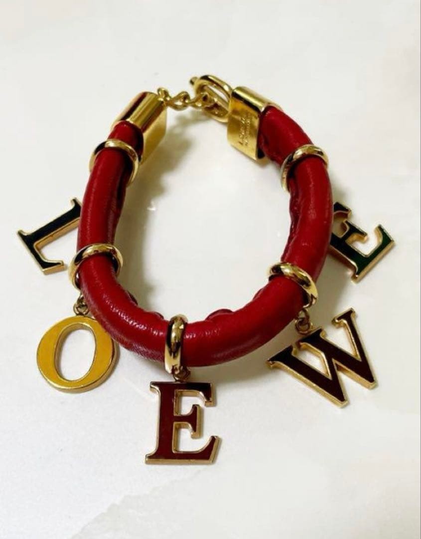 Loewe Women Accessory Loeve Bracelet Bangle Leather Red Logo Limited Edition VHT
