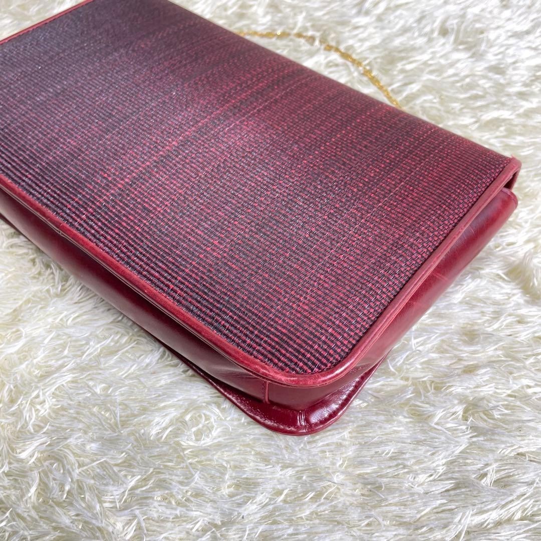 BALLY Shoulder bag Horsehair Leather Gold chain Red Vintage Authentic