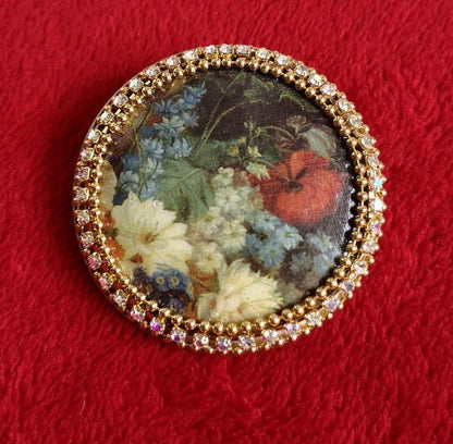 Antique brooch, rare, Vienna workshop, hallmarked, Swarovski, painting