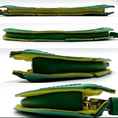 Kate Spade Leaf Handbag Green Leather Rare Gold Logo Clutch Bag Women