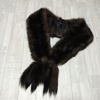 Valentino Sable Long Muffler Shawl Brown Fur Detachable Fringe Used