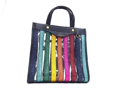 Anya Hindmarch Leather Tote Bag Navy Multicolor Women Used Authentic