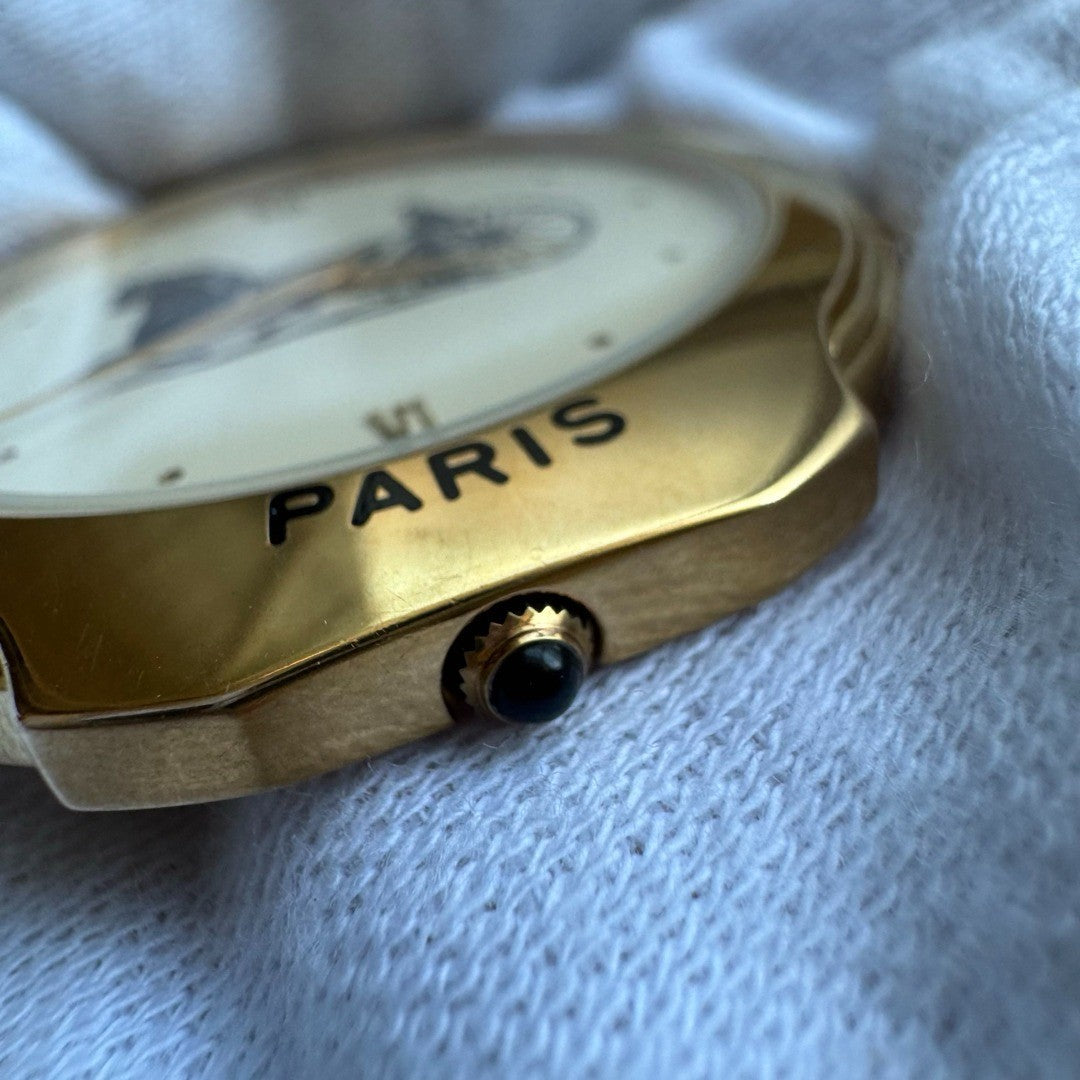 Ultra Rare CELINE Horse Carriage Gold Quartz Pocket Watch Vintage Authentic