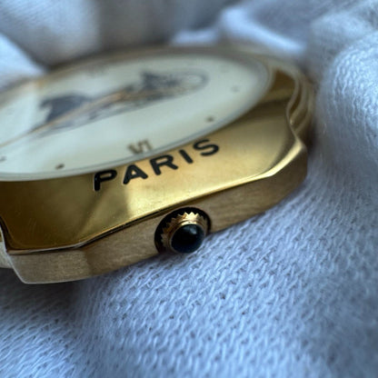 Ultra Rare CELINE Horse Carriage Gold Quartz Pocket Watch Vintage Authentic
