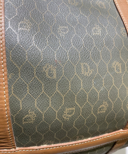 Dior Honeycomb Hand Bag Gray Canvas Leather Vintage Authentic