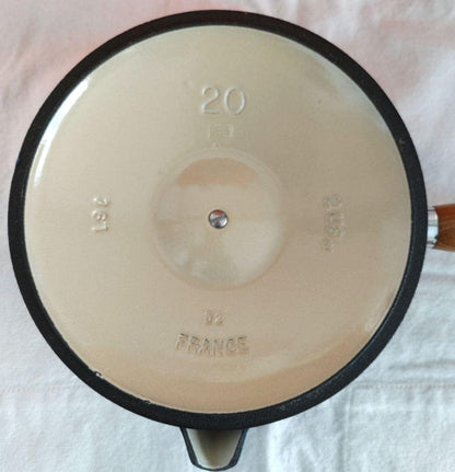 LE CREUSET 20cm Wood Handle Enameled Saucepan Blue Vintage Collectible Pot