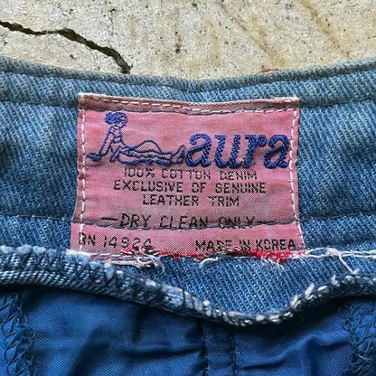 60S-70S Aura Vintage Patchwork Leather Bell Bottom/Jeans Denim Boot Cut East Wai