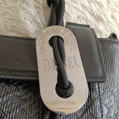 DIESEL Embossed Logo Black Leather Shoulder Bag Monogram Handbag Excellent Cond