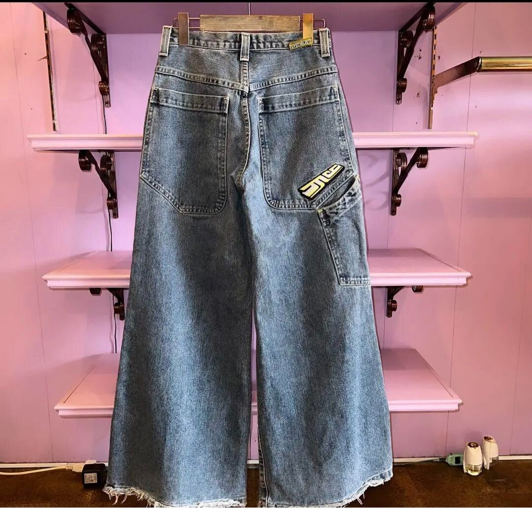 Vintage Rare 90s JNCO Jeans Buggy Yellow Logo Embroidery y2k RAVE Pants