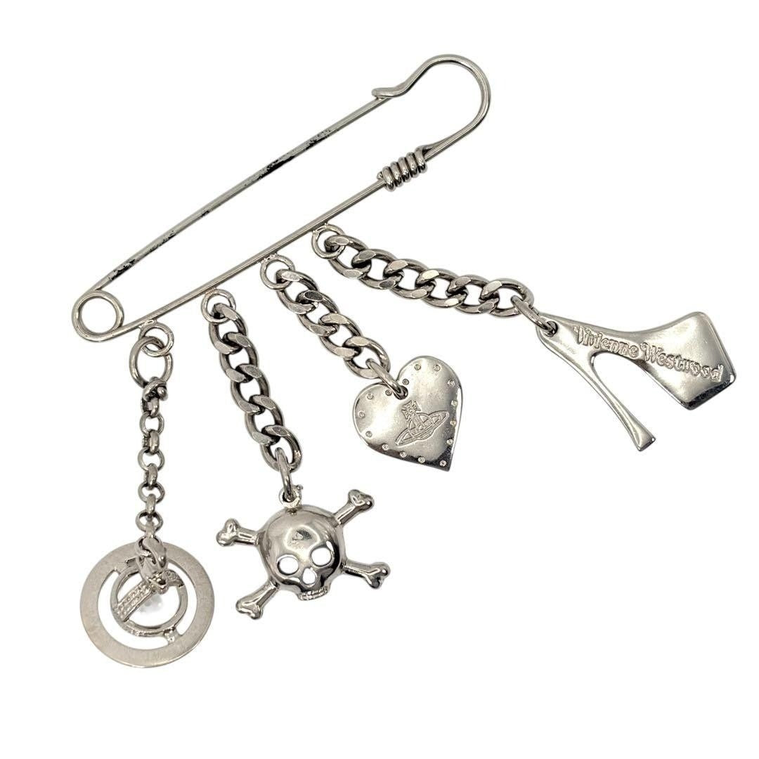 VIVIENNE WESTWOOD Silver Orb Safety Pin Brooch Rare Designer Charm