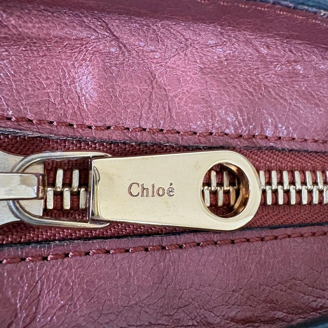 Chloe Ethel Handbag Red Orange Leather Logo Plate Top Handle No Strap Authentic