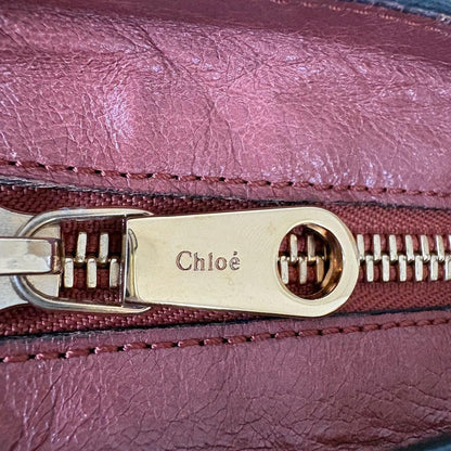 Chloe Ethel Handbag Red Orange Leather Logo Plate Top Handle No Strap Authentic