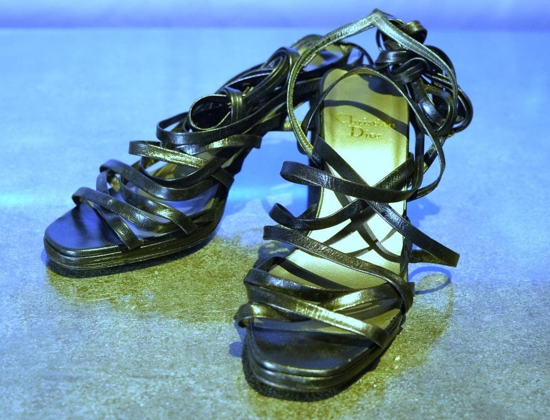 Rare Christian Dior Black Leather Lace-Up Sandals Size 23 Women's US 6