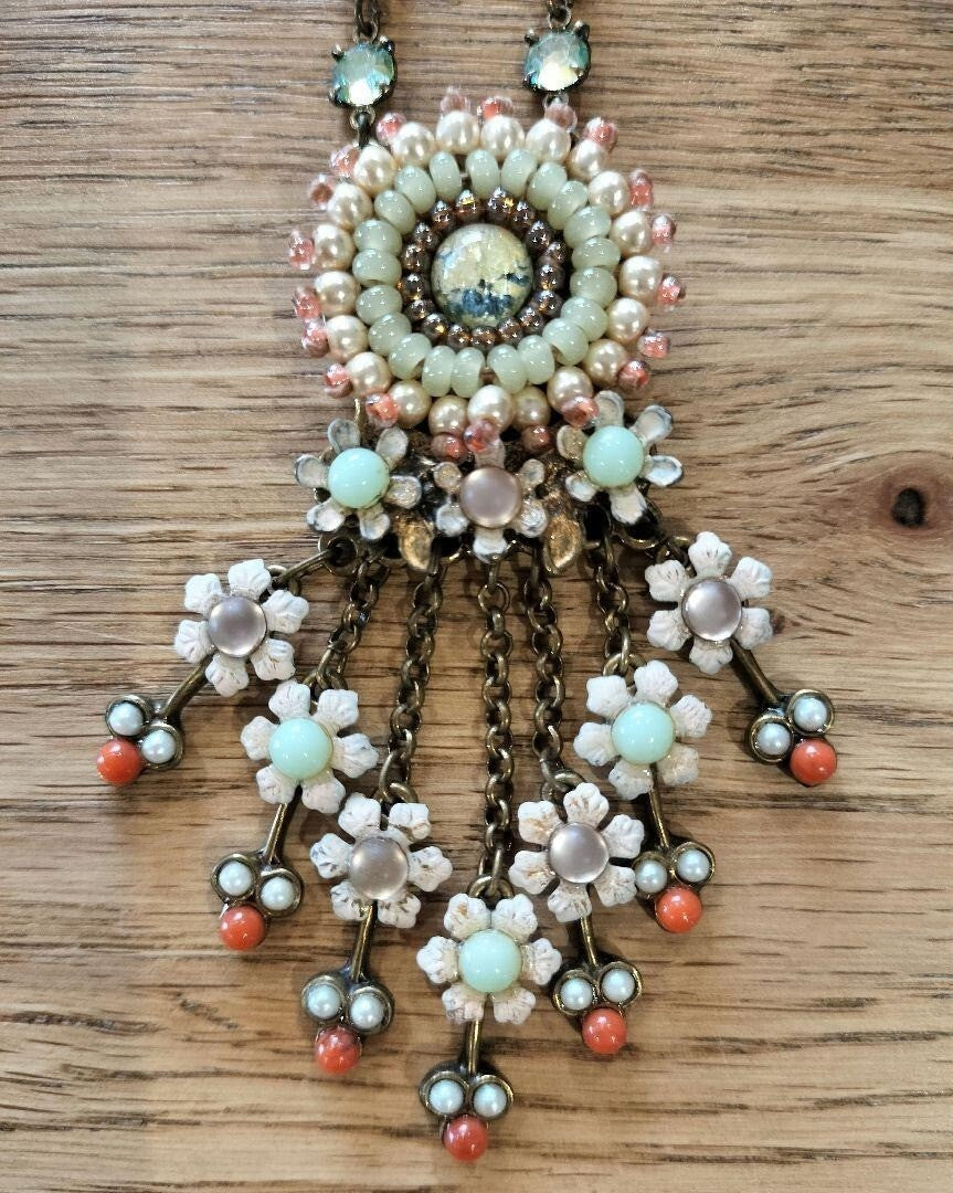 Michael Negrin Necklace Pink Green Flower