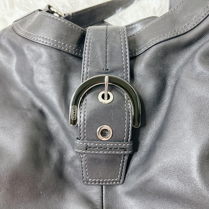 COACH Soho Hobo Tote Bag Black Leather Shoulder Buckle Silver Auth