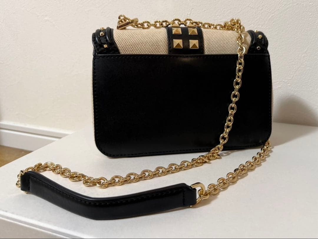 Michael Kors SOHO Studded Shoulder Bag Beige Black Canvas Women's FROM JAPAN