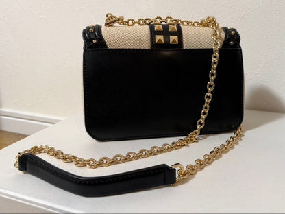 Michael Kors SOHO Studded Shoulder Bag Beige Black Canvas Women's FROM JAPAN