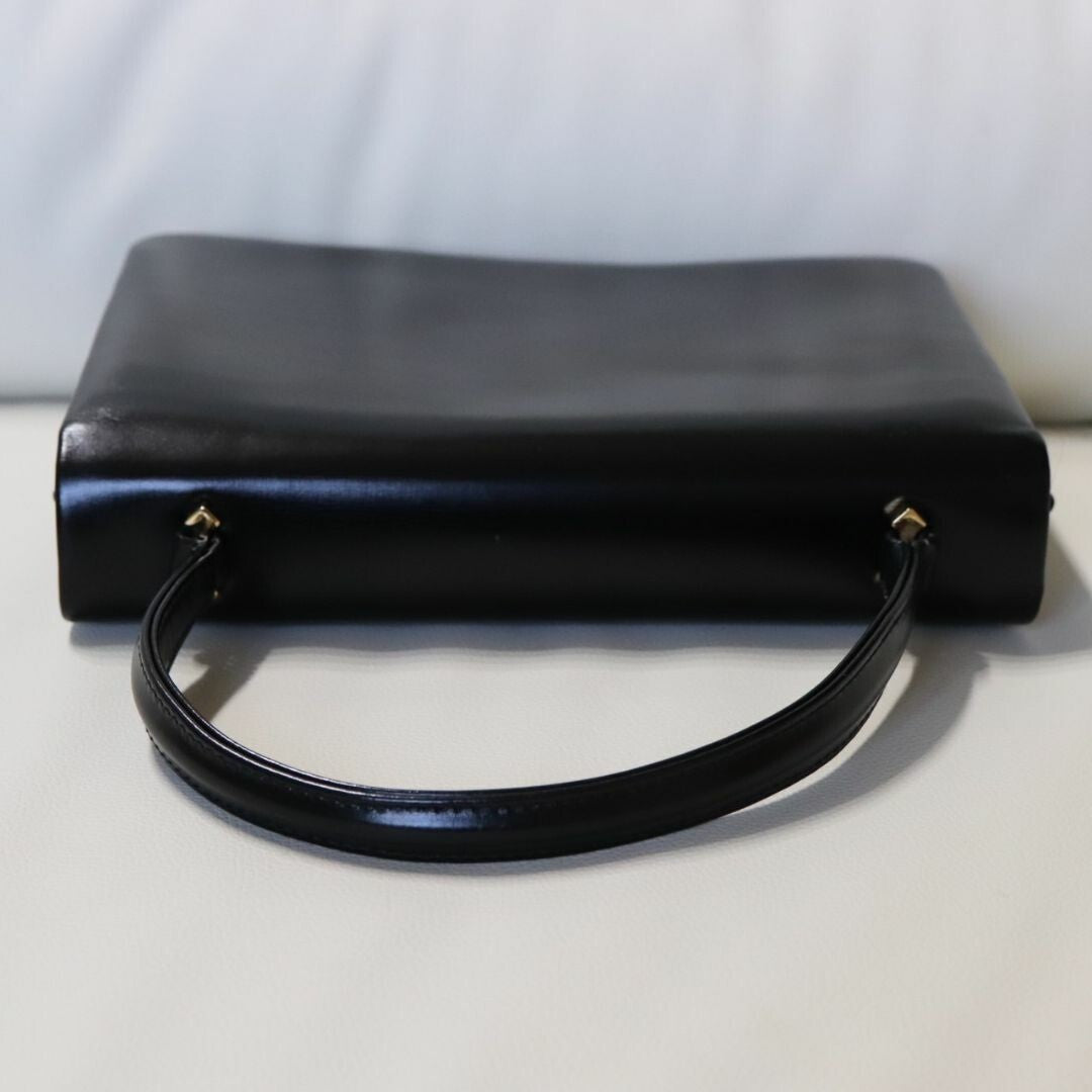 Launer London Handbag Black Calf Leather Gold Hardware Women's w/Card case Used
