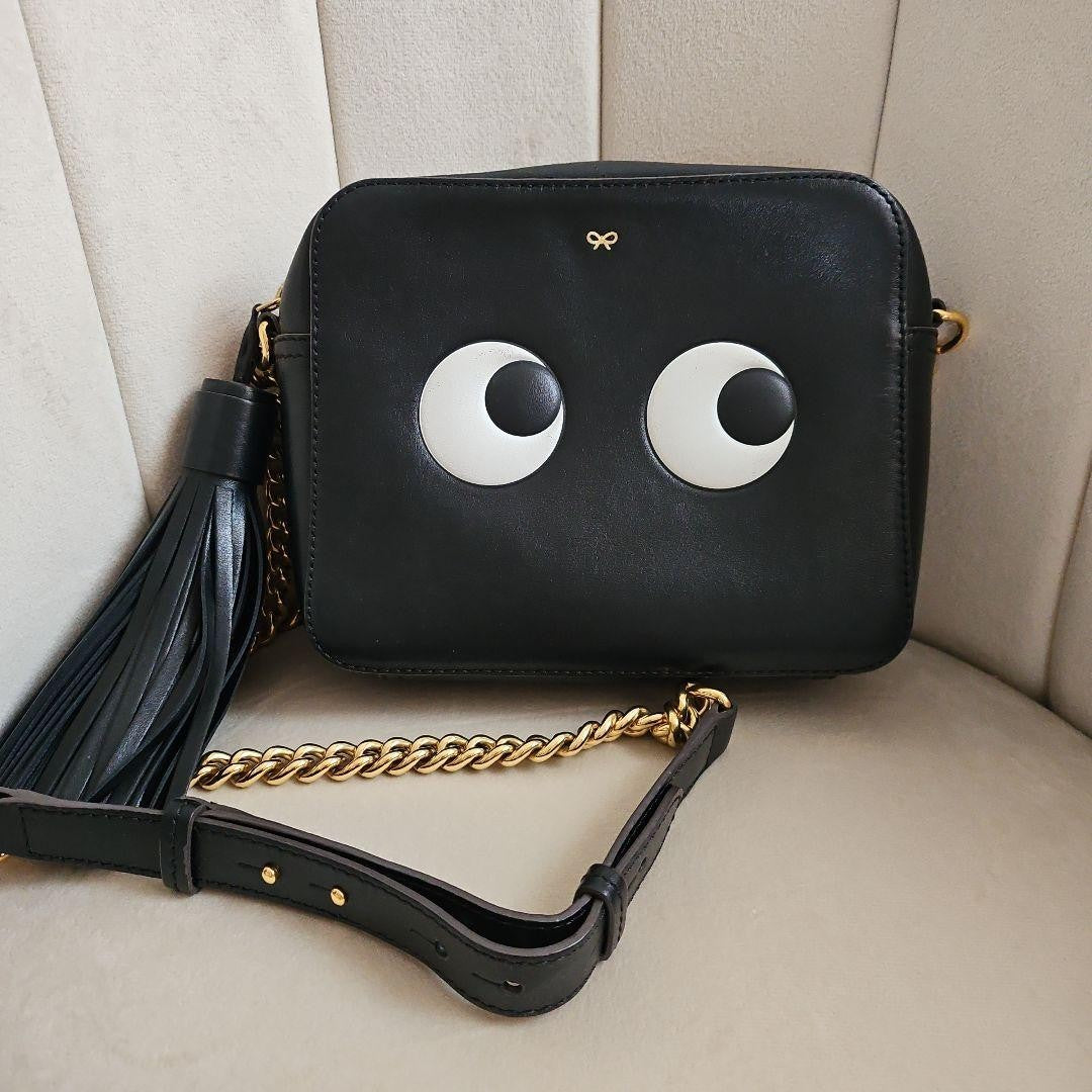 ANYA HINDMARCH CROSSBODY EYES Black Shoulder Bag Leather Used Women Very Good