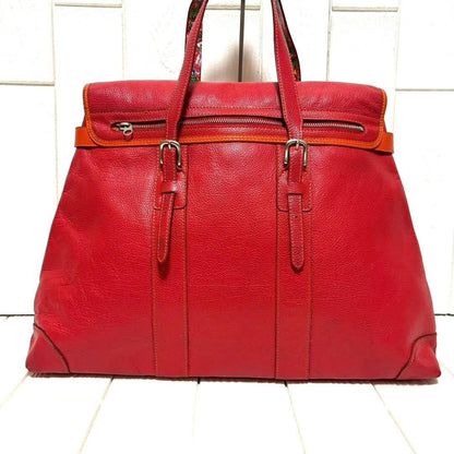KENZO Vintage 90s Red Leather Tote Bag Large Handbag Shoulder Bag Japan Rare