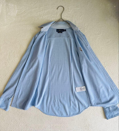 Ralph Lauren Embroidery Light Blue Knit Oxford Shirt XS S Japan
