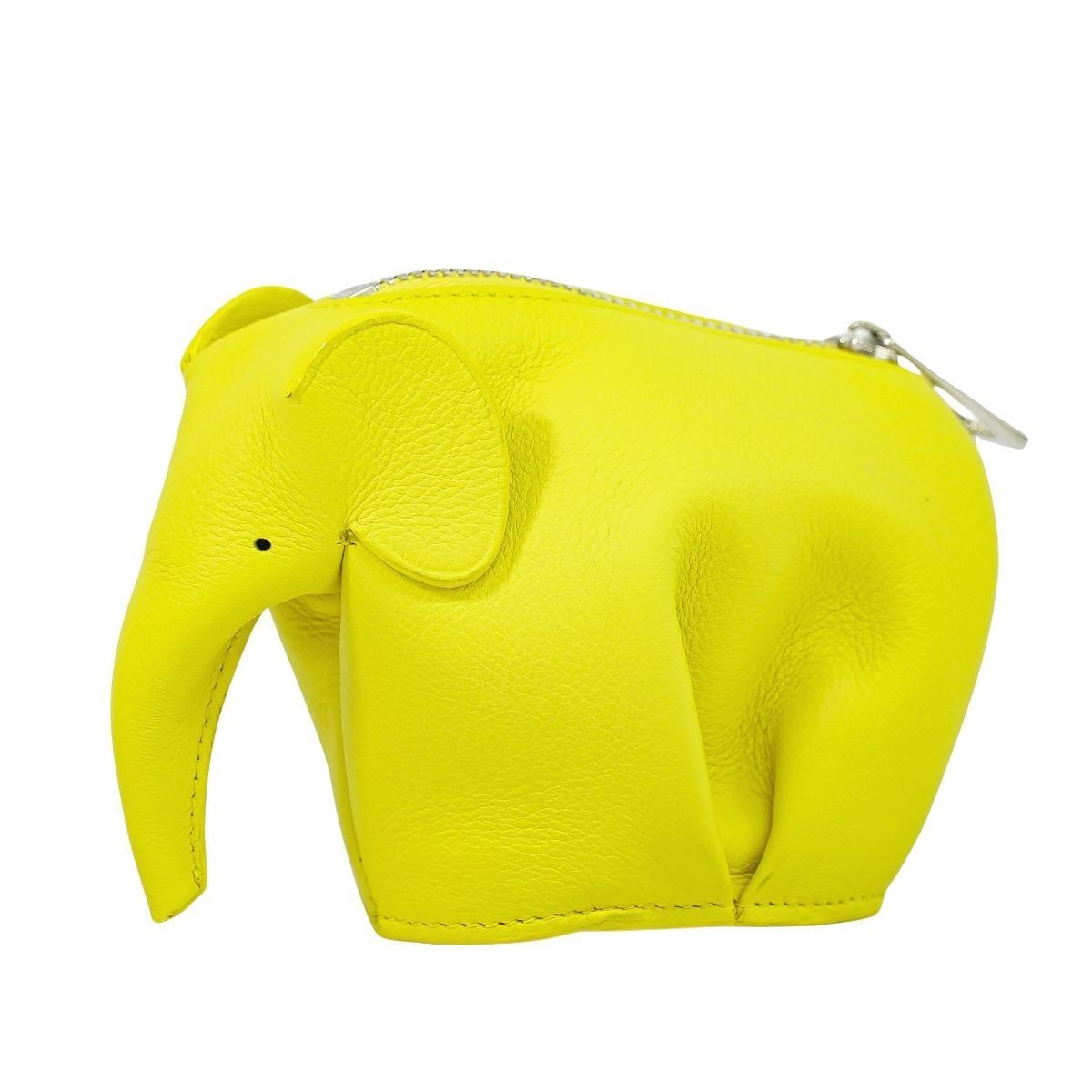LOEWE Elephant Leather Coin Case Mini Pouch Yellow Silver
