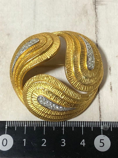 LANVIN Vintage Brooch Germany Gold Kashmir Motif Crystal Elegant Jewelry #10025