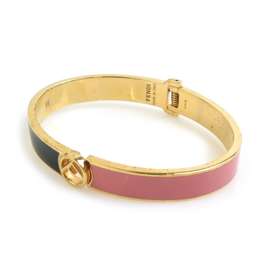 Auth FENDI Bangle Bracelet Black/Pink/Gold Metal - 56003a