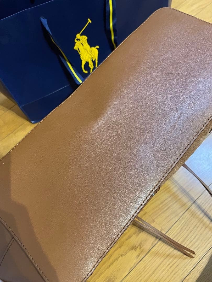 Polo Ralph Lauren Embroidery Tote Bag Handbag Purse Suede Brown USED Good Cond