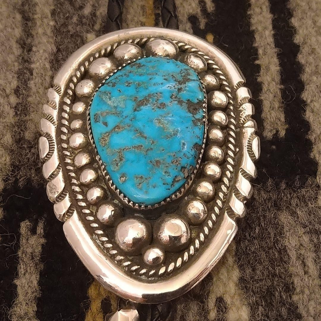 Robert & Bernice Leekya Zuni Vintage Sleeping Beauty Turquoise Bolo Tie