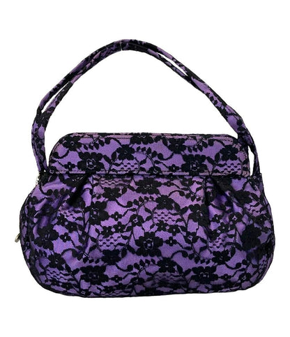 Anna Sui Mini Tote Bag Good Black/Purple Satin Butterfly Flower Lace Ladies USED