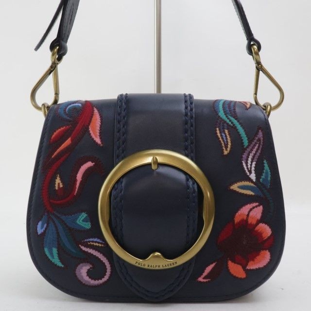 Polo Ralph Lauren Shoulder Bag Leather Navy Women Used