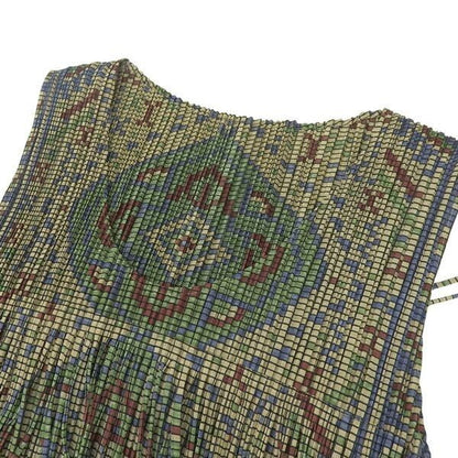 Pleats Please Issey Miyake Dress Tiered Fringe Pleated Size 3 Multi-Pattern