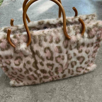 Samantha Thavasa Leopard Fur Glitter Handbag Women's Bag, Stylish, Pre-Owned