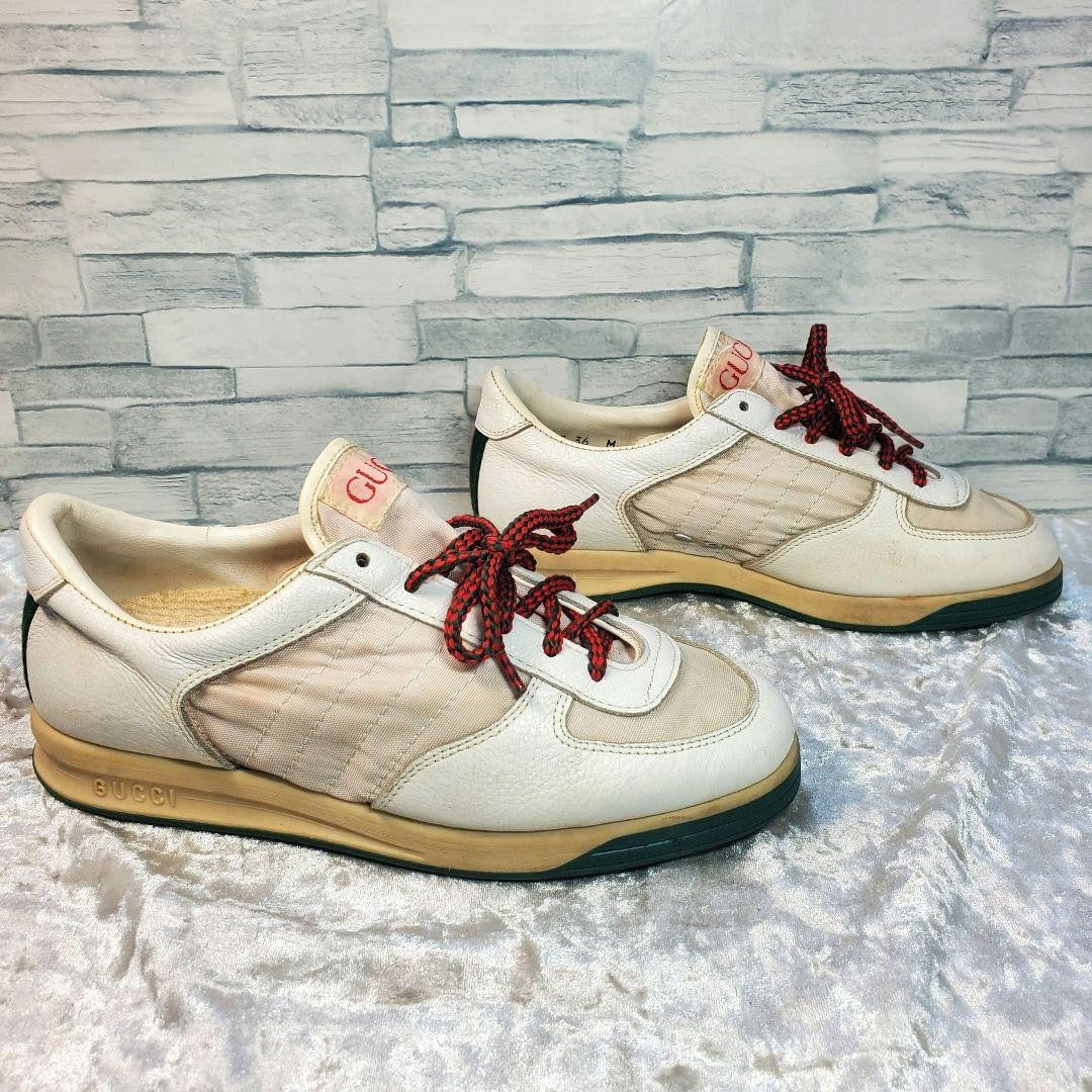 Rare GUCCI 23cm White Leather Sherry Line Low-Top Sneakers Vintage Italian Made