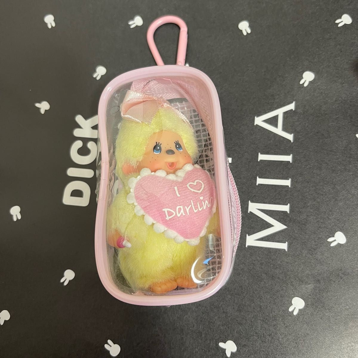 Monchhichi Plush Toy Keychain Yellow Hair Macaron Color with pouch Blue Eyes
