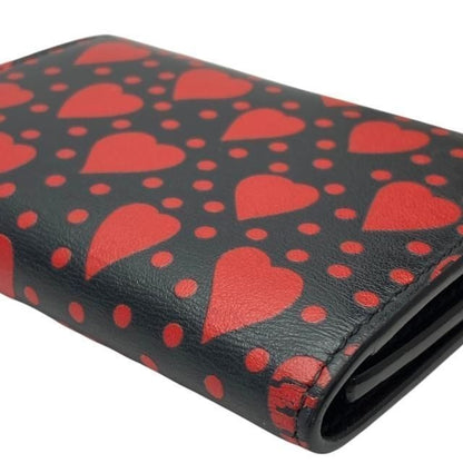 SAINT LAURENT PARIS 6-Key Holder Compact Case with Heart Motif Black Red Auth
