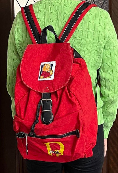 Vintage Pooh Backpack Red 17.7in Cute Retro Collectible Used Japan