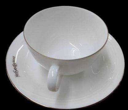 Yves Saint Laurent Porcelain Yamaka Tes Pot Trio Cup Saucer Plate Pair Set
